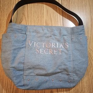 Victoria's Secret Women's Denim Bag Tote 2018 Limited Edition Spellout 13 x 13.5